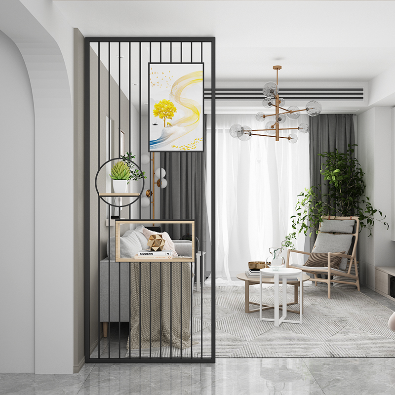 新中式屏風(fēng)不銹鋼隔斷輕奢金屬客廳現(xiàn)代簡約玄關(guān)餐廳裝飾定制